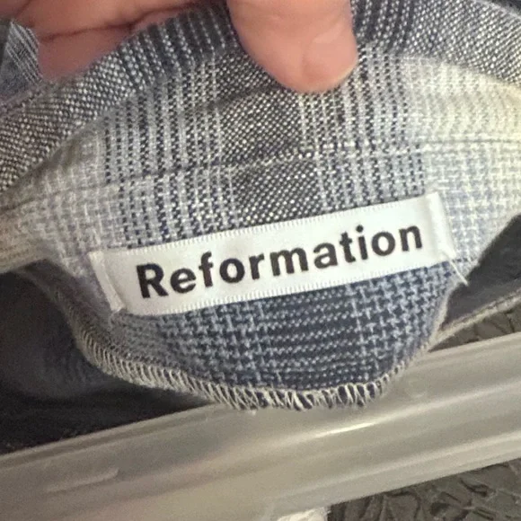 REFORMATION Rossi paper bag Shorts Blue Plaid 100% Linen not original belt - Picture 9 of 16